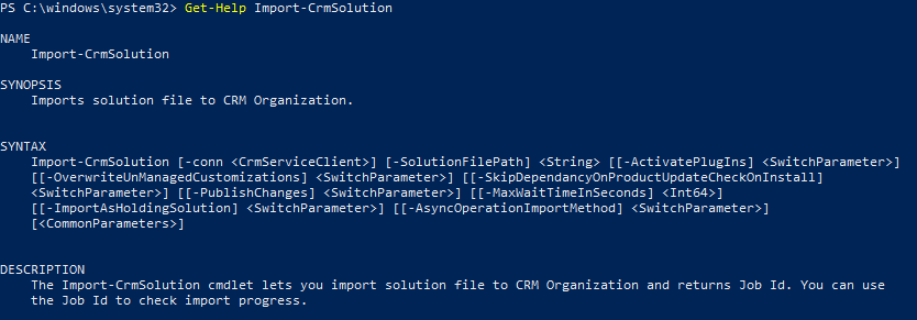 parameters of the import crmsolution