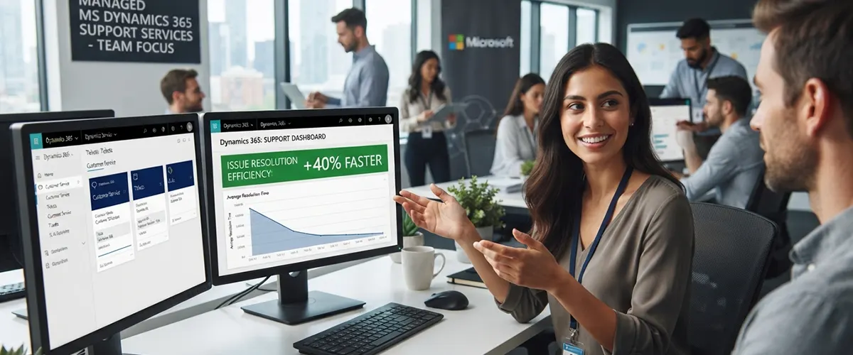 40% Faster Issue Resolution with Dynamics 365 Support Microsoft Dynamics 365 support team delivering 40% faster issue resolution through managed support services and proactive monitoring