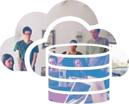 Illustration showing centralized cloud data warehouse enabling real-time analytics and unified data access