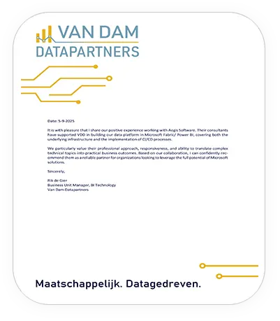 Van Dam Datapartners client testimonial for Microsoft Fabric consulting services