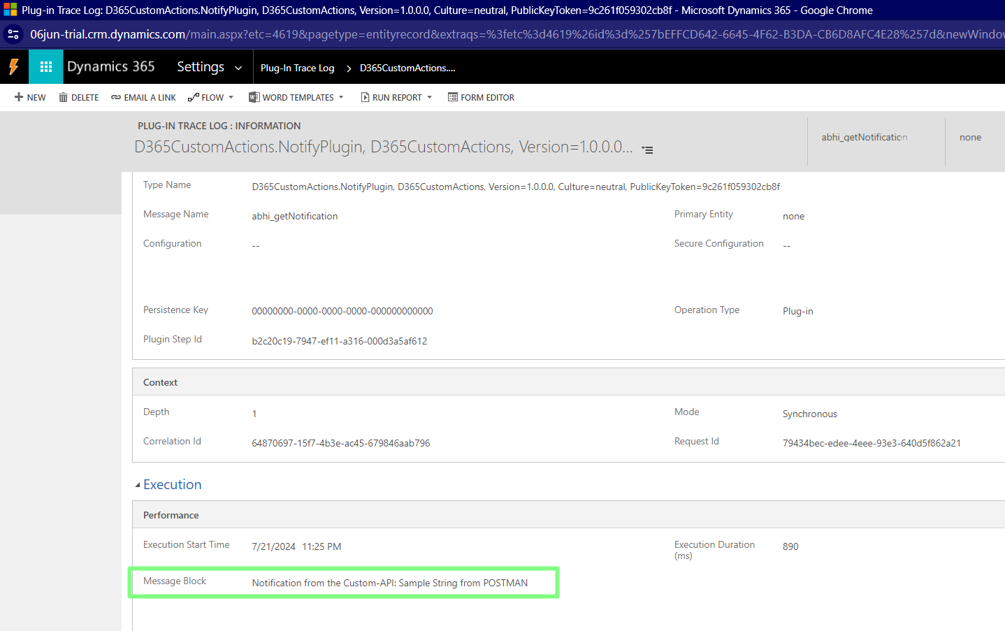 Consuming a Dynamics 365 CE Custom API from a 3rd Party 7 Dynamics 365 CE – Plugin Trace Logs