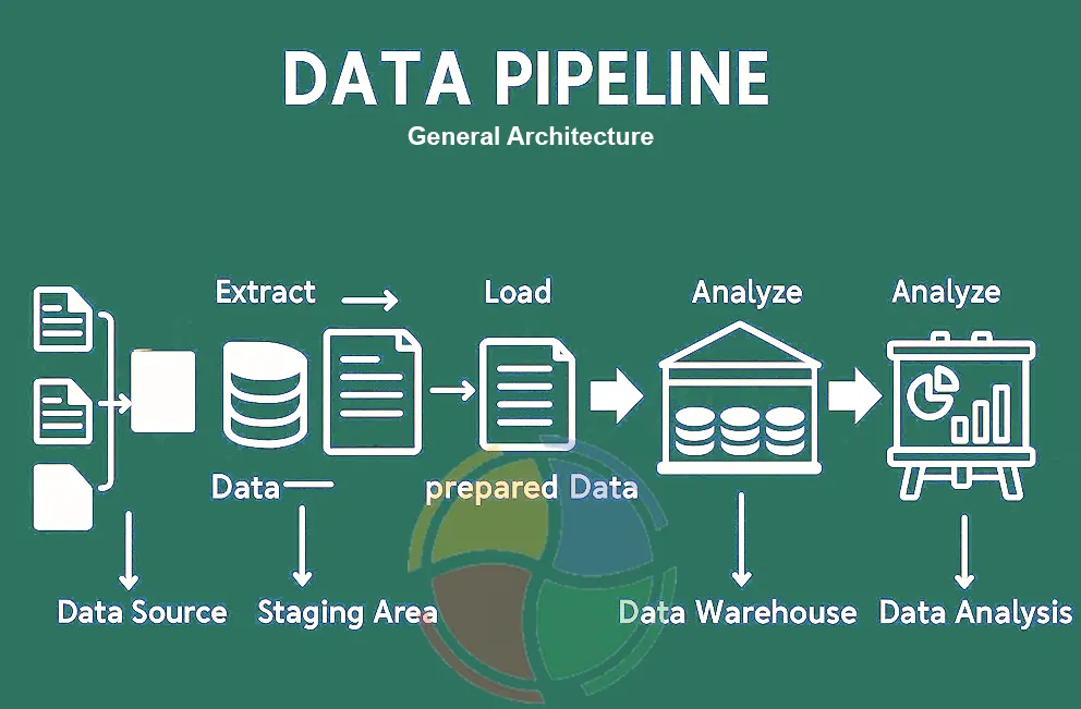 Main steps of the data warehousing process/data pipeline
