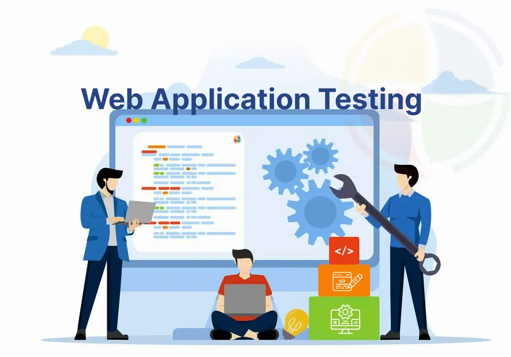 A visual illustration of three testers finding bugs on a web application through web application testing. A visual illustration of three testers finding bugs on a web application through web application testing.