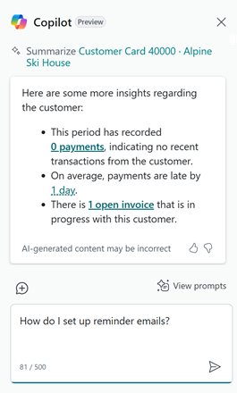 Copilot for Dynamics 365 Business Central: Why It Matters 1 Chat with Copilot to get customer insight summaries