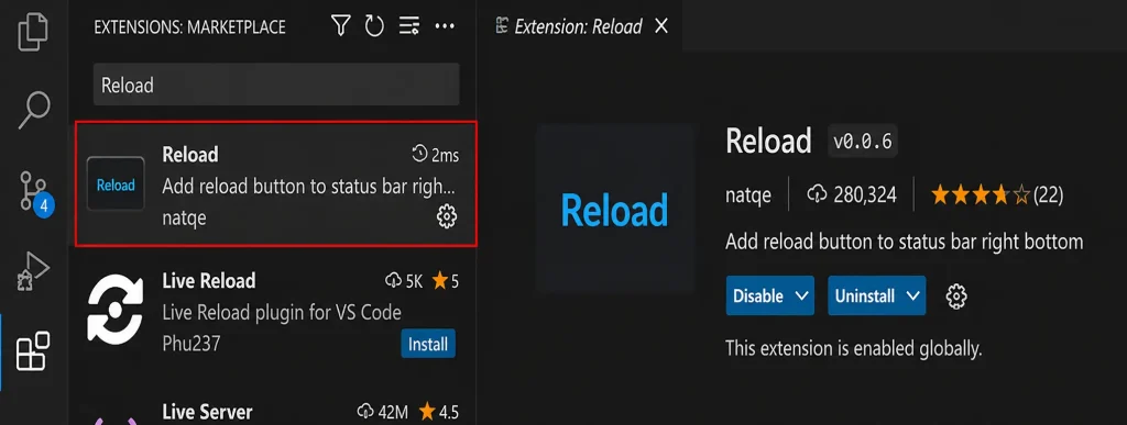 Reload extension in VS Code