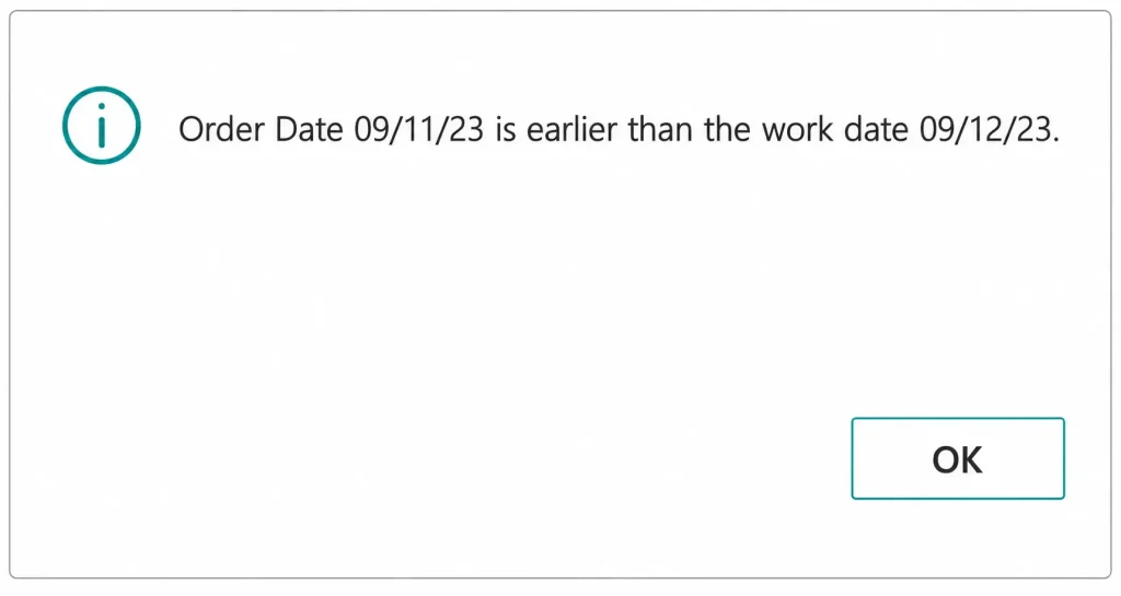 Validation message for purchase order date dialog box Validation message for purchase order date dialog box