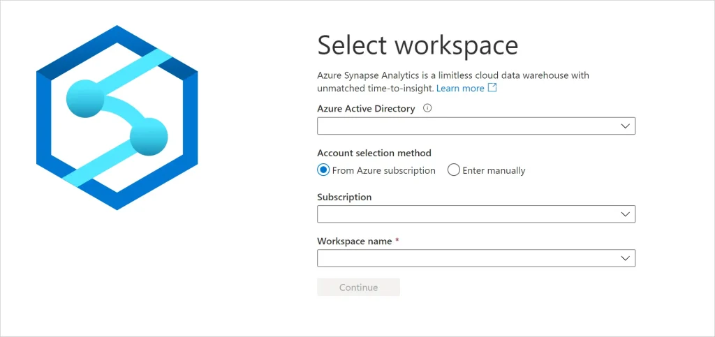 Workspace selection in Azure Synapse Analytics