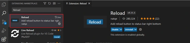 Go to Extensions in VS Code and install Reload Go to Extensions in VS Code and install Reload