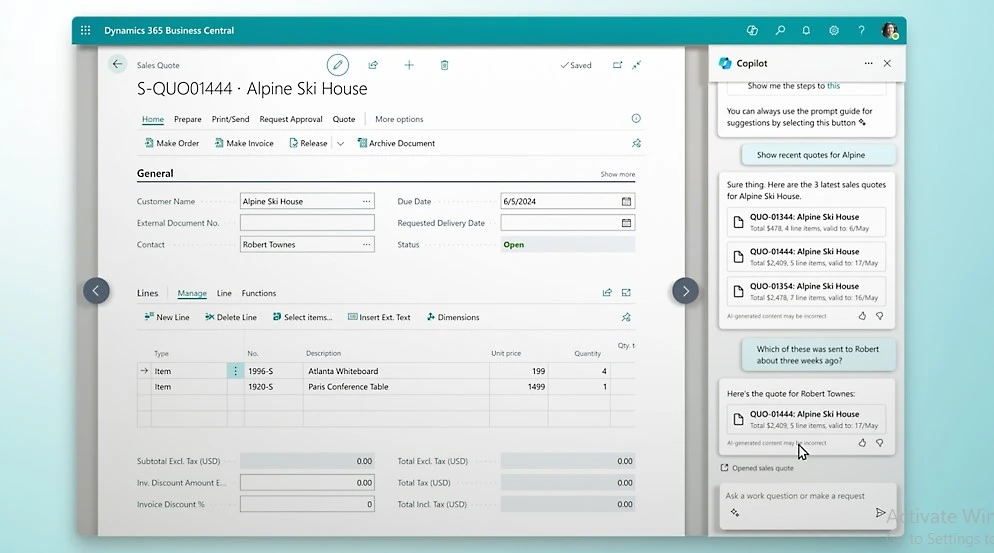 Copilot in Business Central dashboards for detailed analytics
