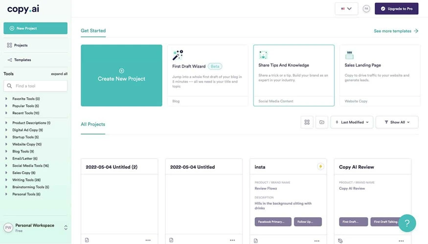 Copy.ai for content marketing and advertising

