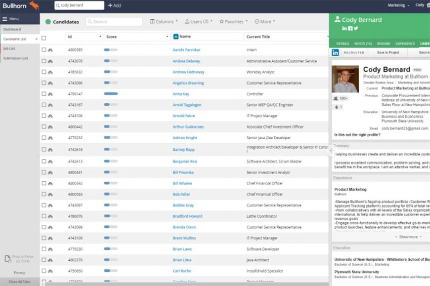 Bullhorn recruitment CRM system