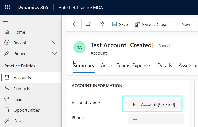 create a new Account row create a new Account row