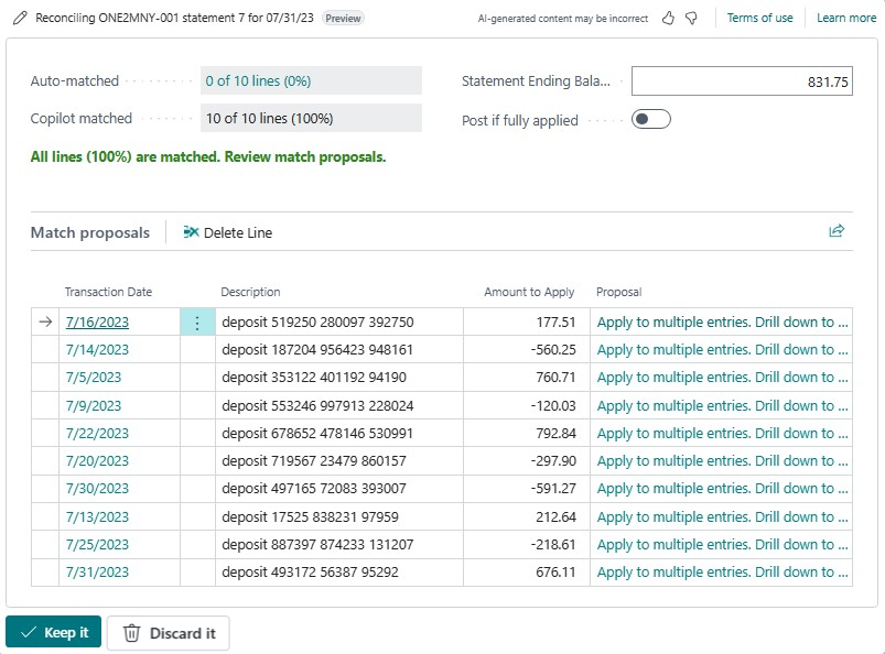 Bank account reconciliation using Copilot in Dynamics 365 Business Central Bank account reconciliation using Copilot in Dynamics 365 Business Central
