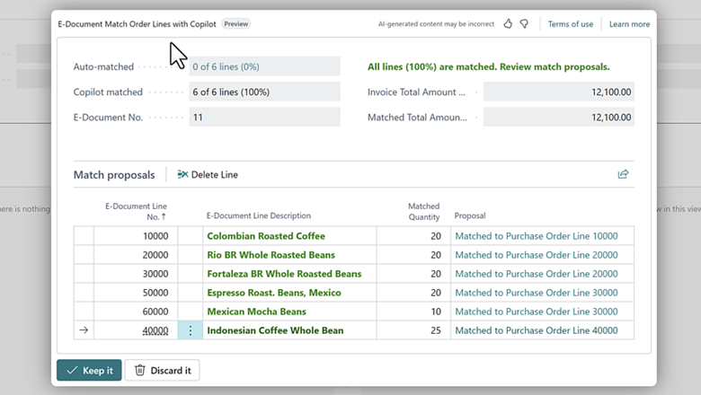 E-document and map purchase orders using Copilot Business Central E-document and map purchase orders using Copilot Business Central