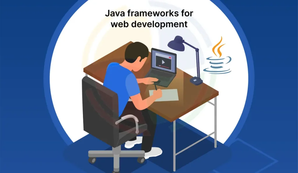 Developer working on code elements, part of modern Java web development frameworks