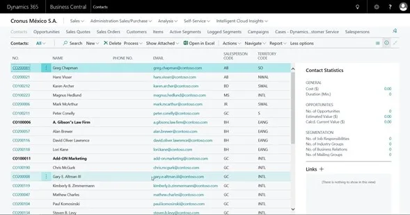 Contact management with statistics in Business Central retail ERP