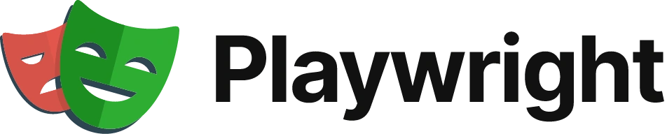 Playwright logo with two masks (one green, one red), on the left Playwright logo with two masks (one green, one red), on the left
