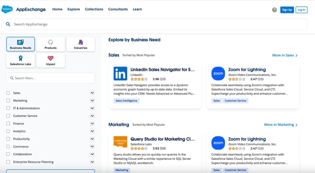 Salesforce AppExchange interface