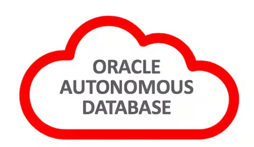 Logo of Oracle Autonomous database on a white background with a red cloud outline containing text.