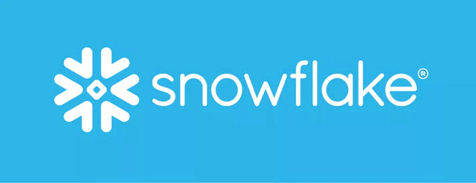 Snowflake logo on a blue background with white text, representing one of the most popular data warehouse technologies.