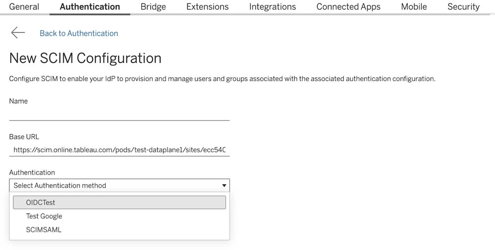 SCIM authentication protocol in Tableau