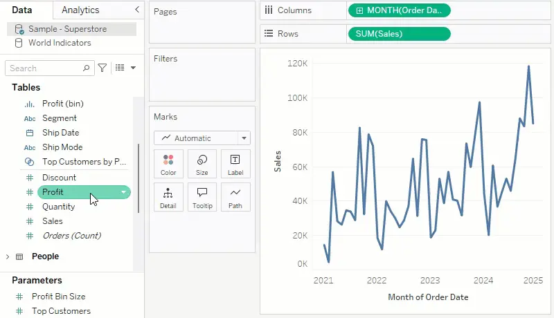 Tableau self-service analytics with drag-and-drop