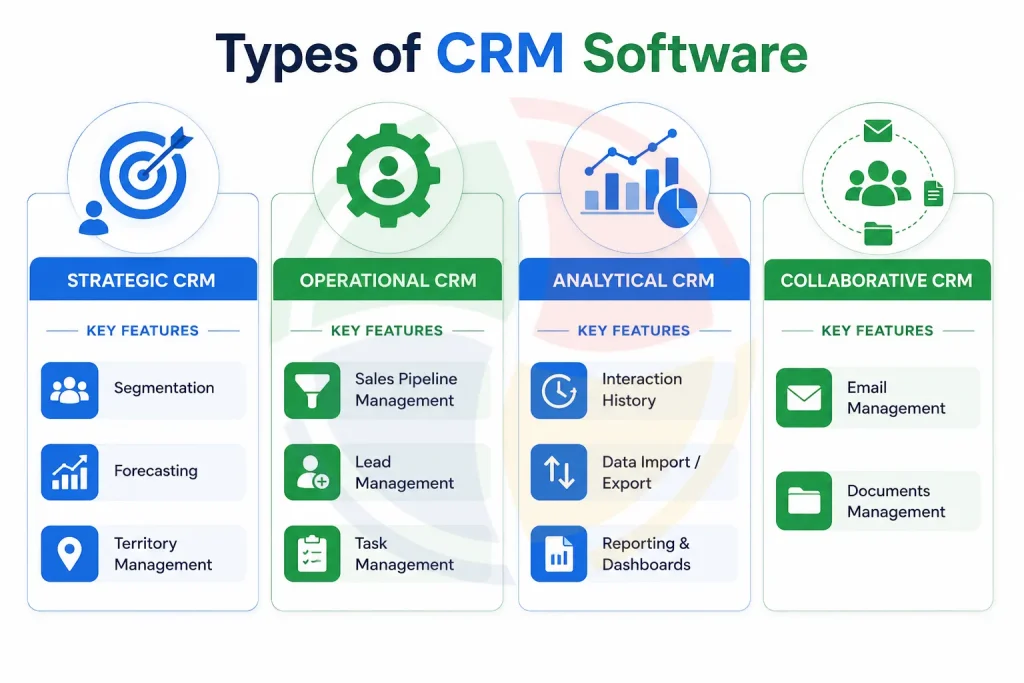 What are the 4 types of CRM software