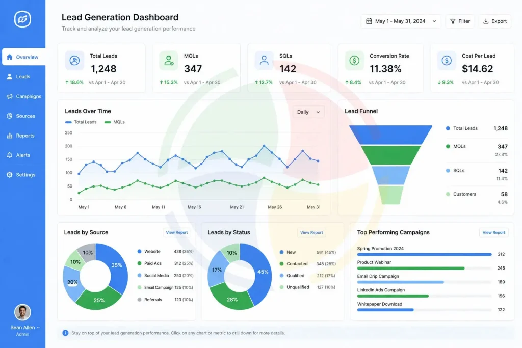 Lead generation dashboard Lead generation dashboard