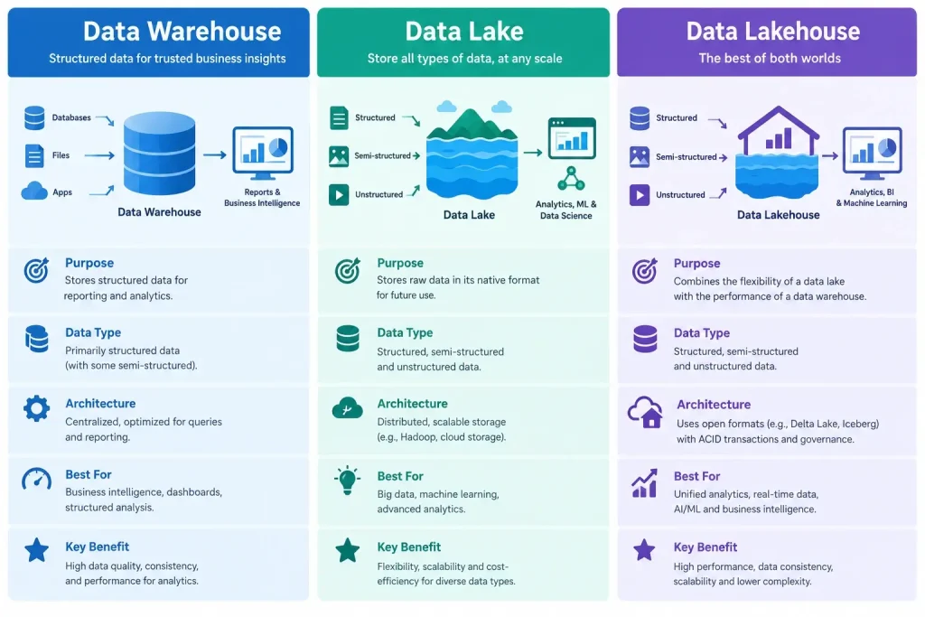 data warehouse vs data lake vs data lakehouse